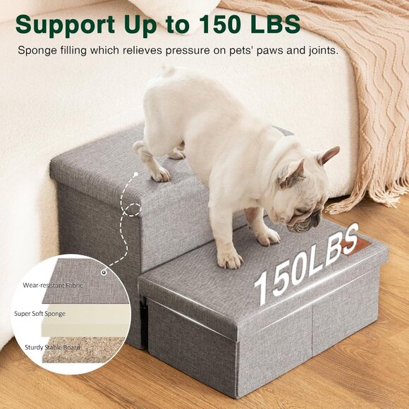 Dog Stairs with Storage 13" H,Foldable - Picture 3 of 5